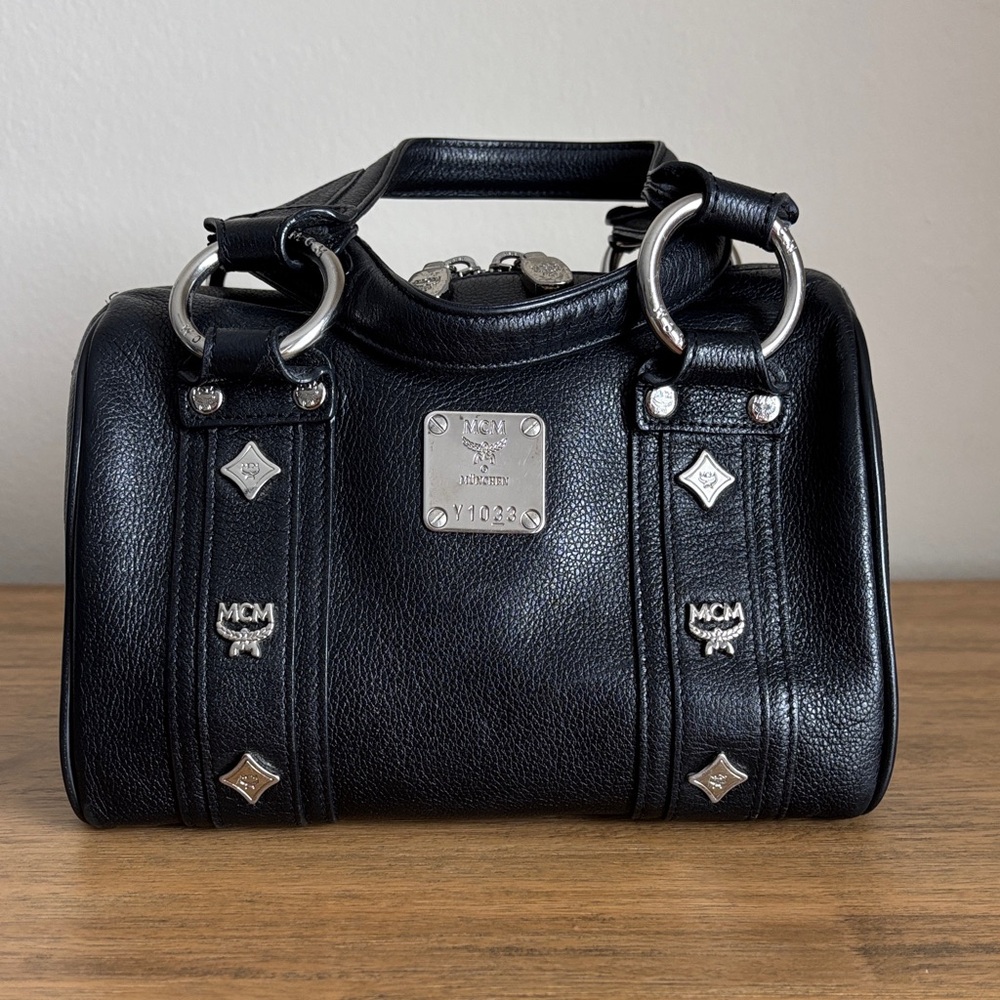 MCM Black Leather Mini Boston Bag